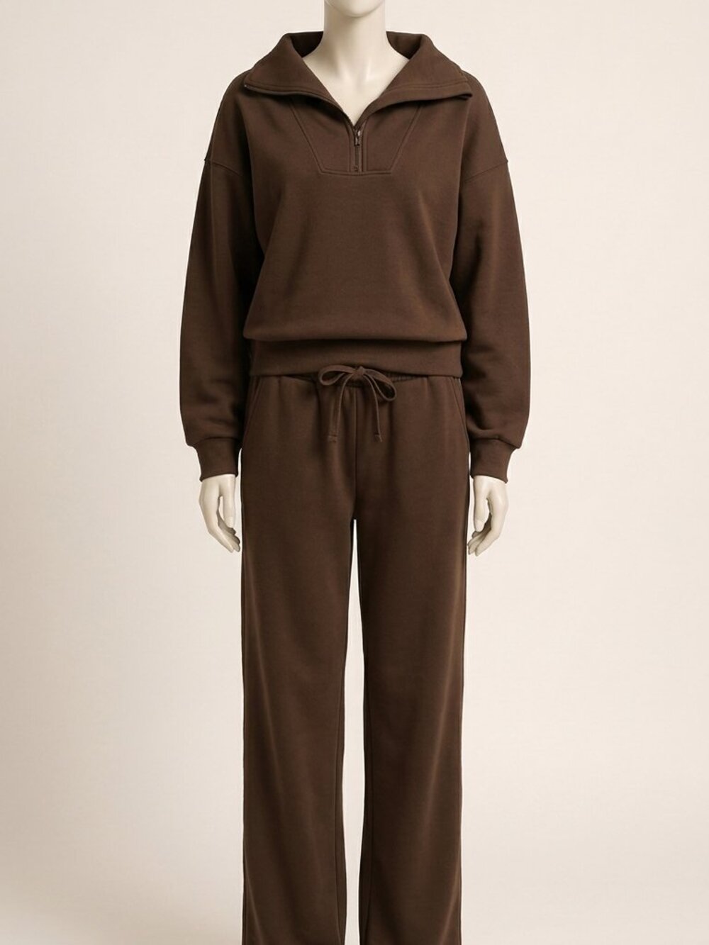 Pinspark Coffee Brown 2 Piece Sports Set M Half Zip Sweatshirt Pants Loose